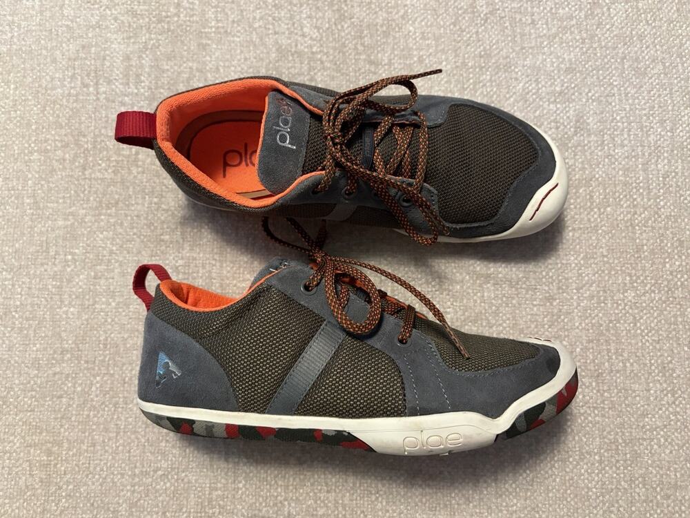 Plae Miles Unisex Kids Low Top Mesh Lace-Up Sneakers Gray Orange US 3 EU 34.5